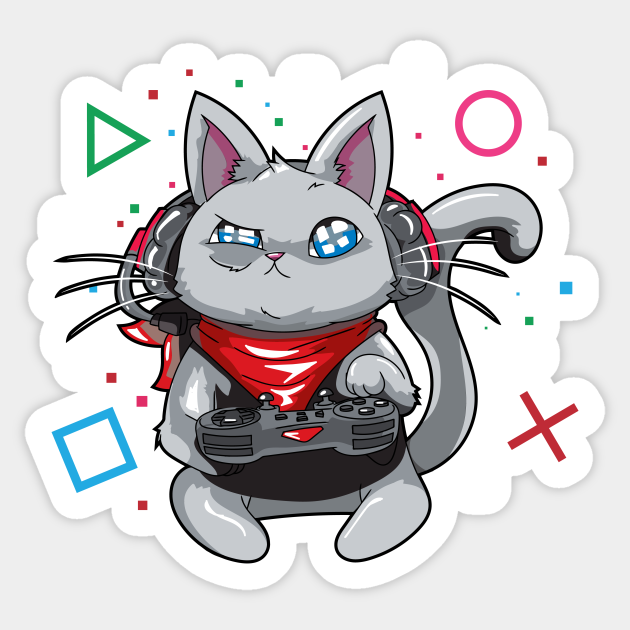 Gamer Cat Gaming cat Gamer Shirt Gamers Sticker TeePublic